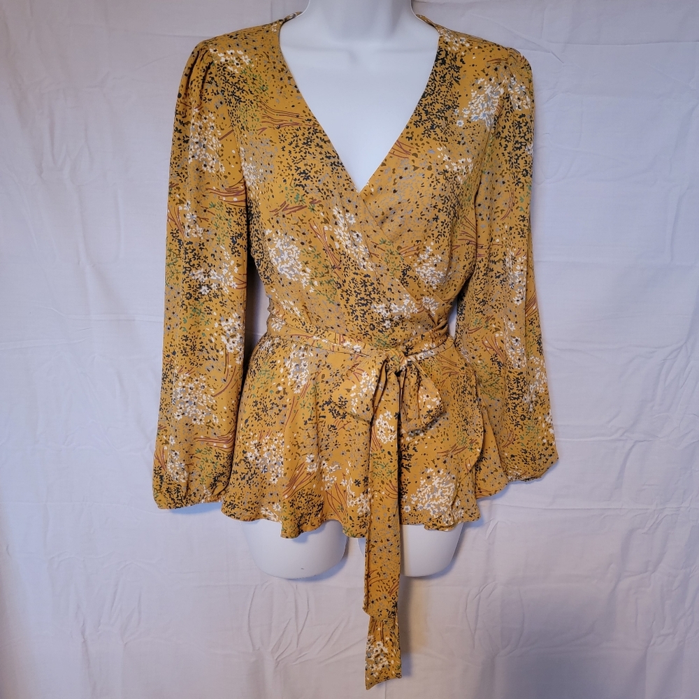 Loft, yellow mustard, xs, 3/4 sleeve blouse